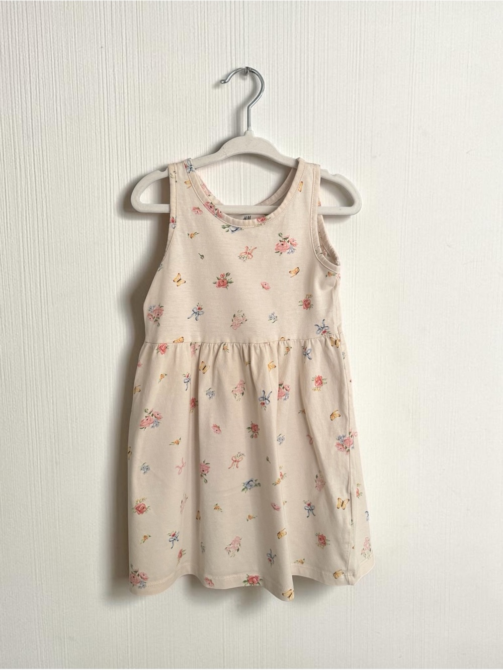 H&M Cream Floral Tank Dress with Pink Accents